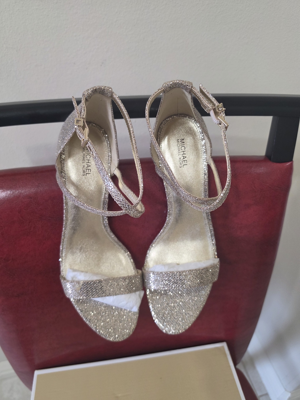 Michael Kors Glitter Ankle-Strap Heels in Rose Gold